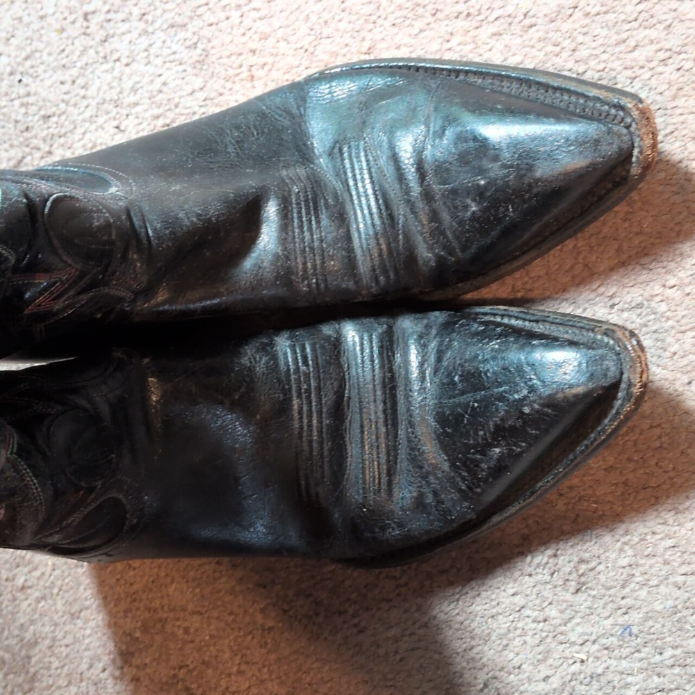 Tony Lama Black Vintage Leather Western Boots Rainbow Stitch Sz 8? - Picture 4 of 8